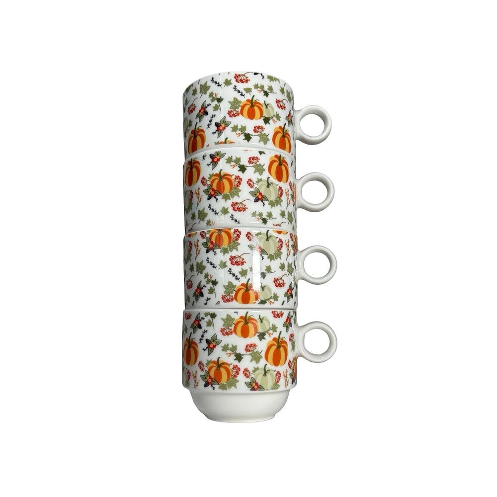 Grace Teaware Harvest Pumpkin Stackable Mugs Set of 4 Fall Thanksgiving